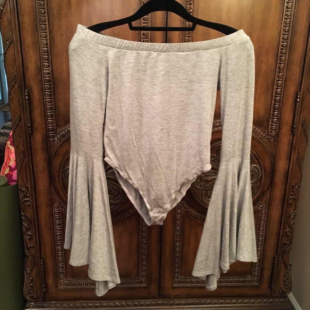 Heather Grey Bell Sleeve Off Shoulder Bodysuit